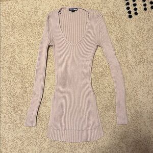 Fashion Nova Beige Ribbed tunic sweater